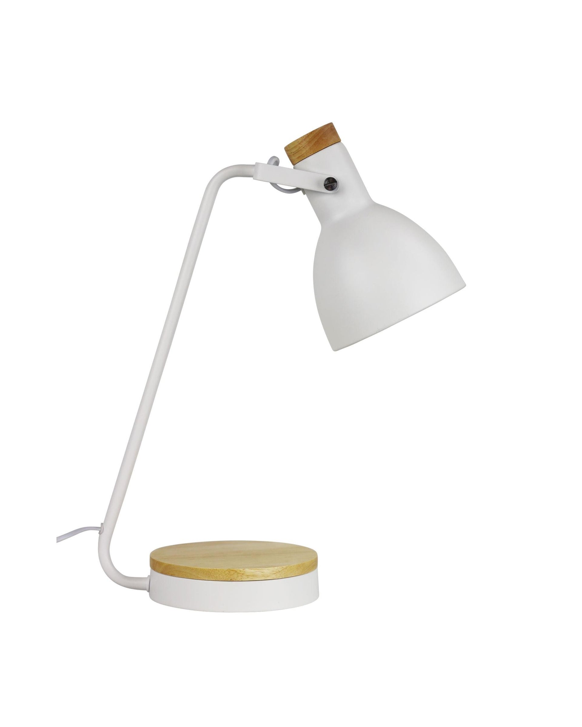BENNY White Task Lamp with Wood Accents Oriel Lighting