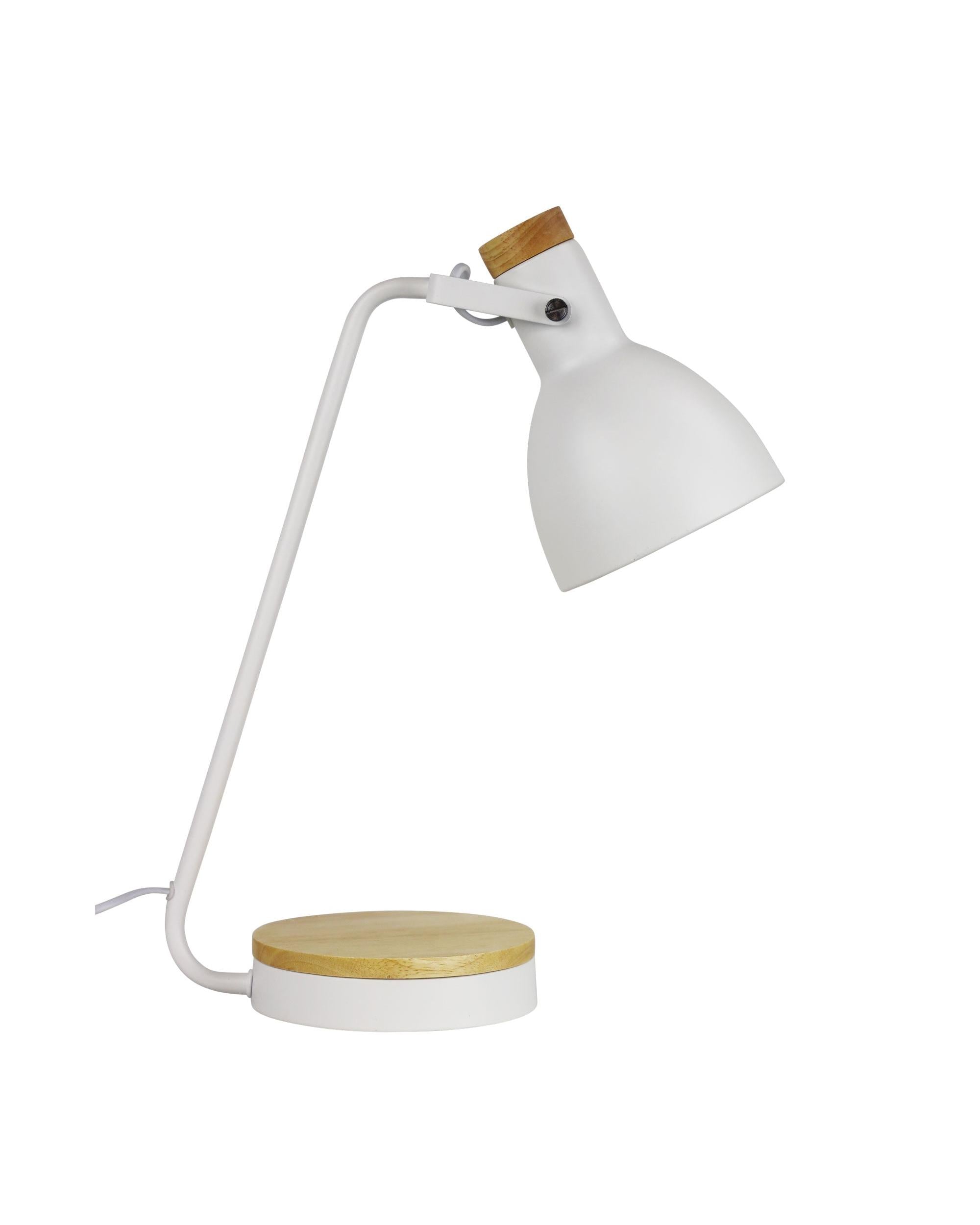 BENNY White Task Lamp with Wood Accents Oriel Lighting