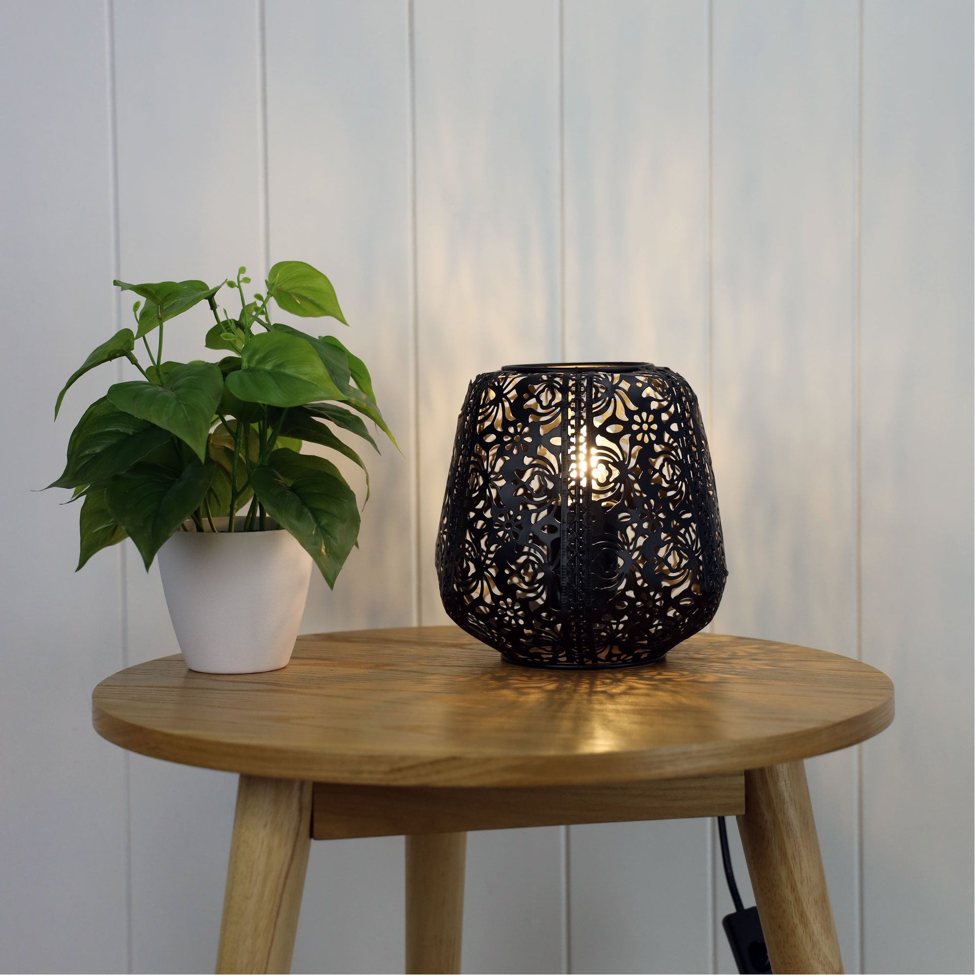 LACE Black Floral Laser Cut Metal Lamp Oriel Lighting