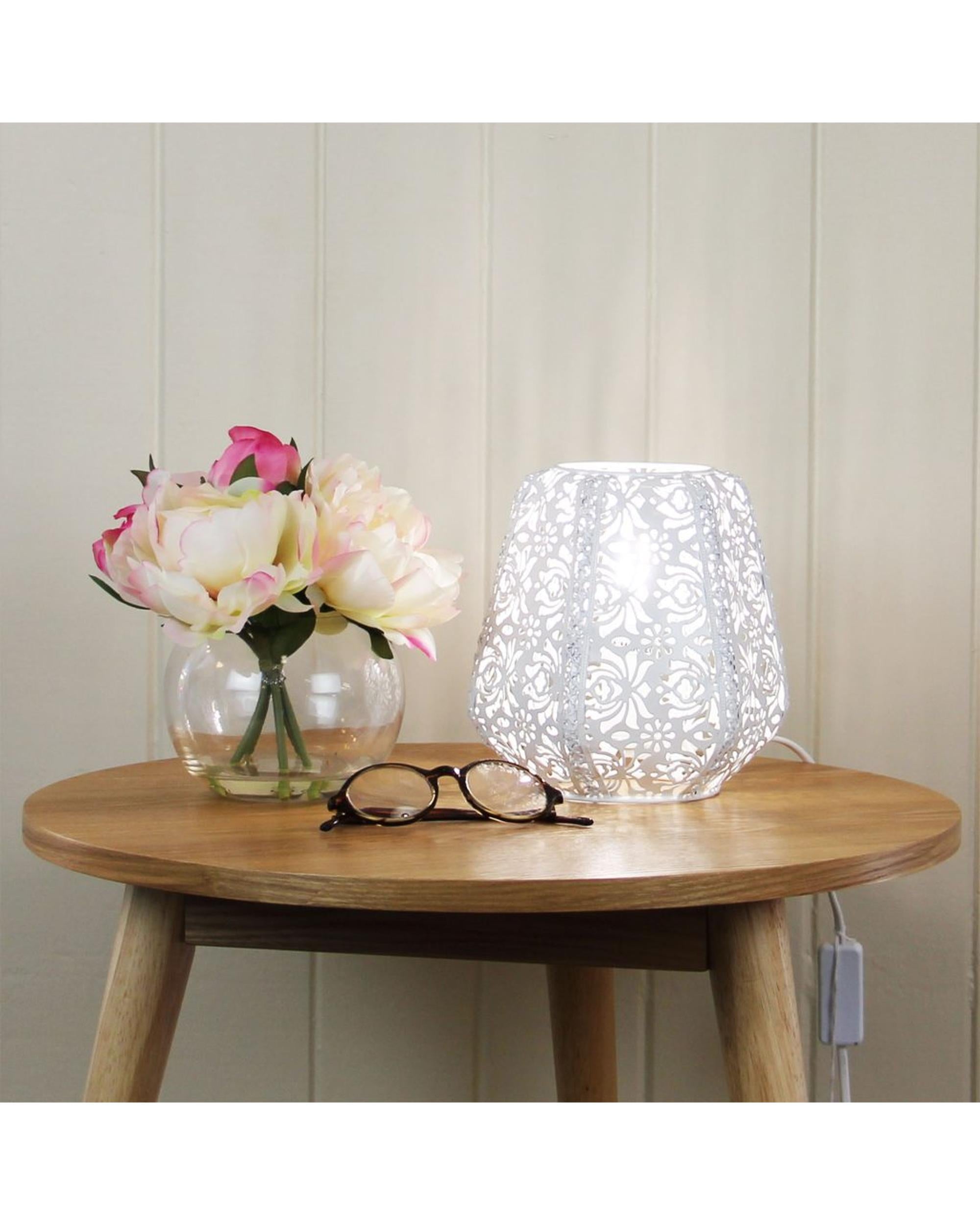 LACE White Floral Laser Cut Metal Lamp Oriel Lighting
