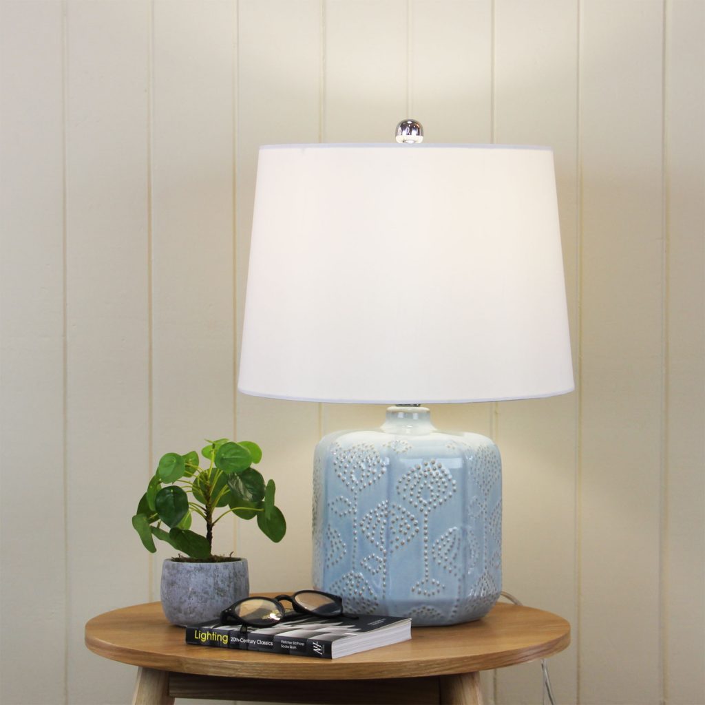 BIKKI Embossed Ceramic Lamp with Harp Shade Oriel Lighting