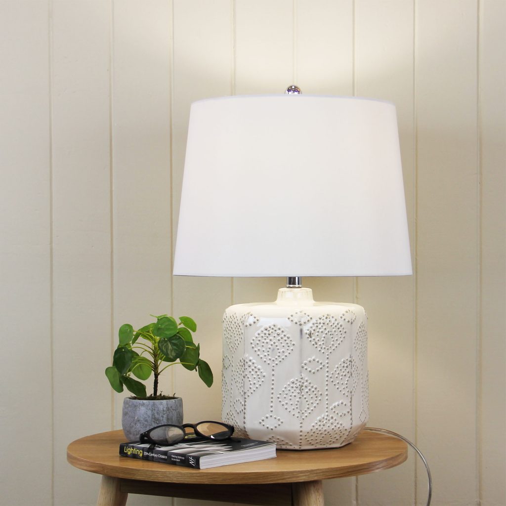 BIKKI Embossed Ceramic Lamp with Harp Shade Oriel Lighting