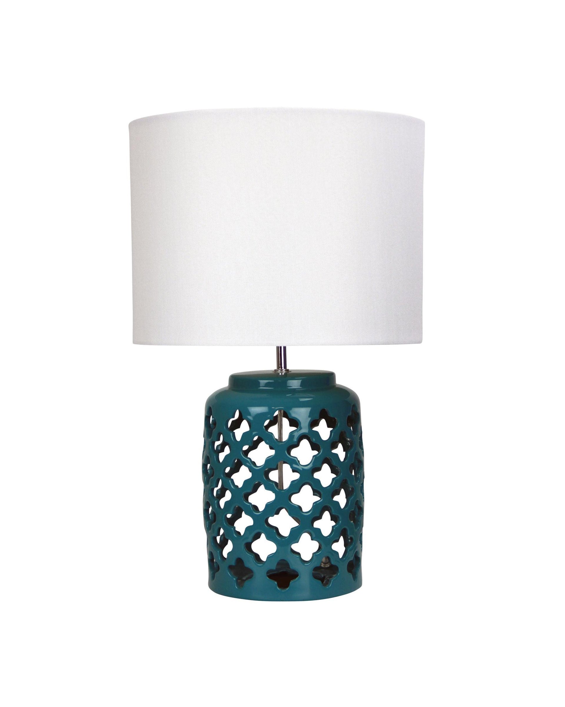 CASBAH Moorish Cut Ceramic Table Lamp Teal Oriel Lighting
