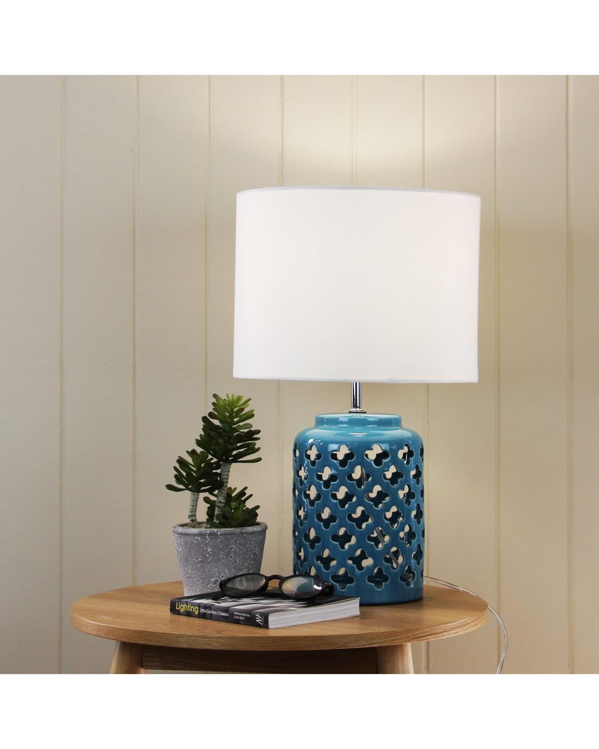 CASBAH Moorish Cut Ceramic Table Lamp Teal Oriel Lighting