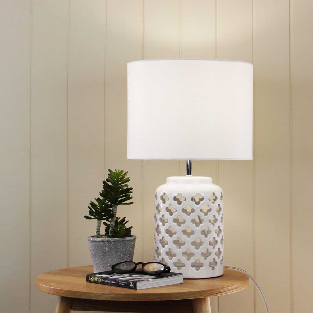 CASBAH Moorish Cut Ceramic Table Lamp White Oriel Lighting