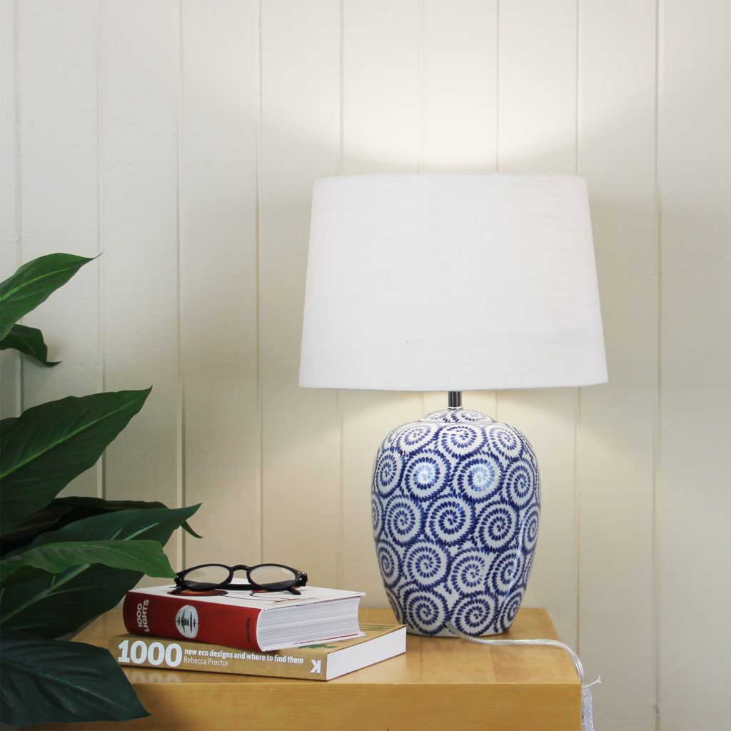 PIPPI Ivory and Blue Ceramic Table Lamp Oriel Lighting