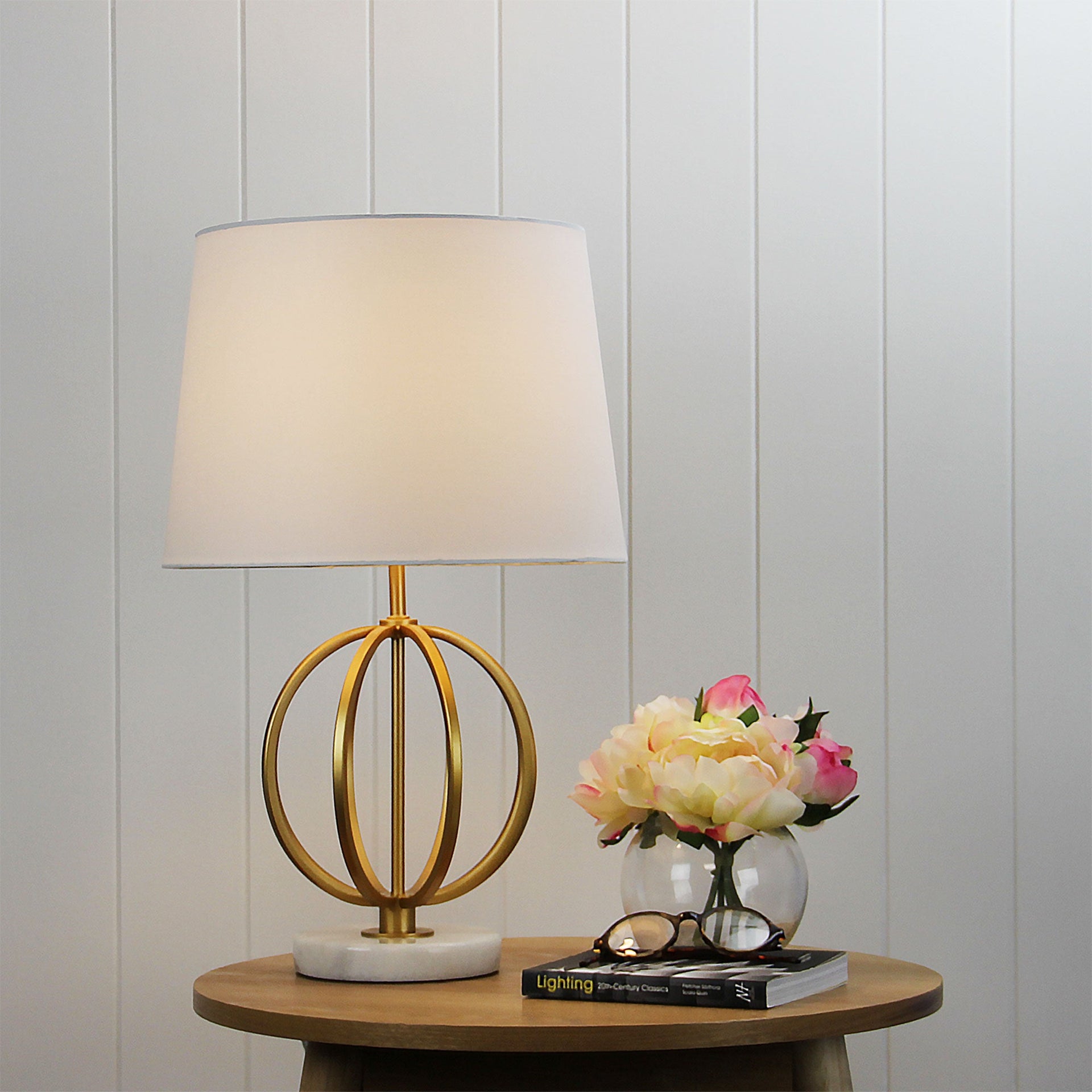 LOXTON Gold painted metal/ marble table lamp Oriel Lighting