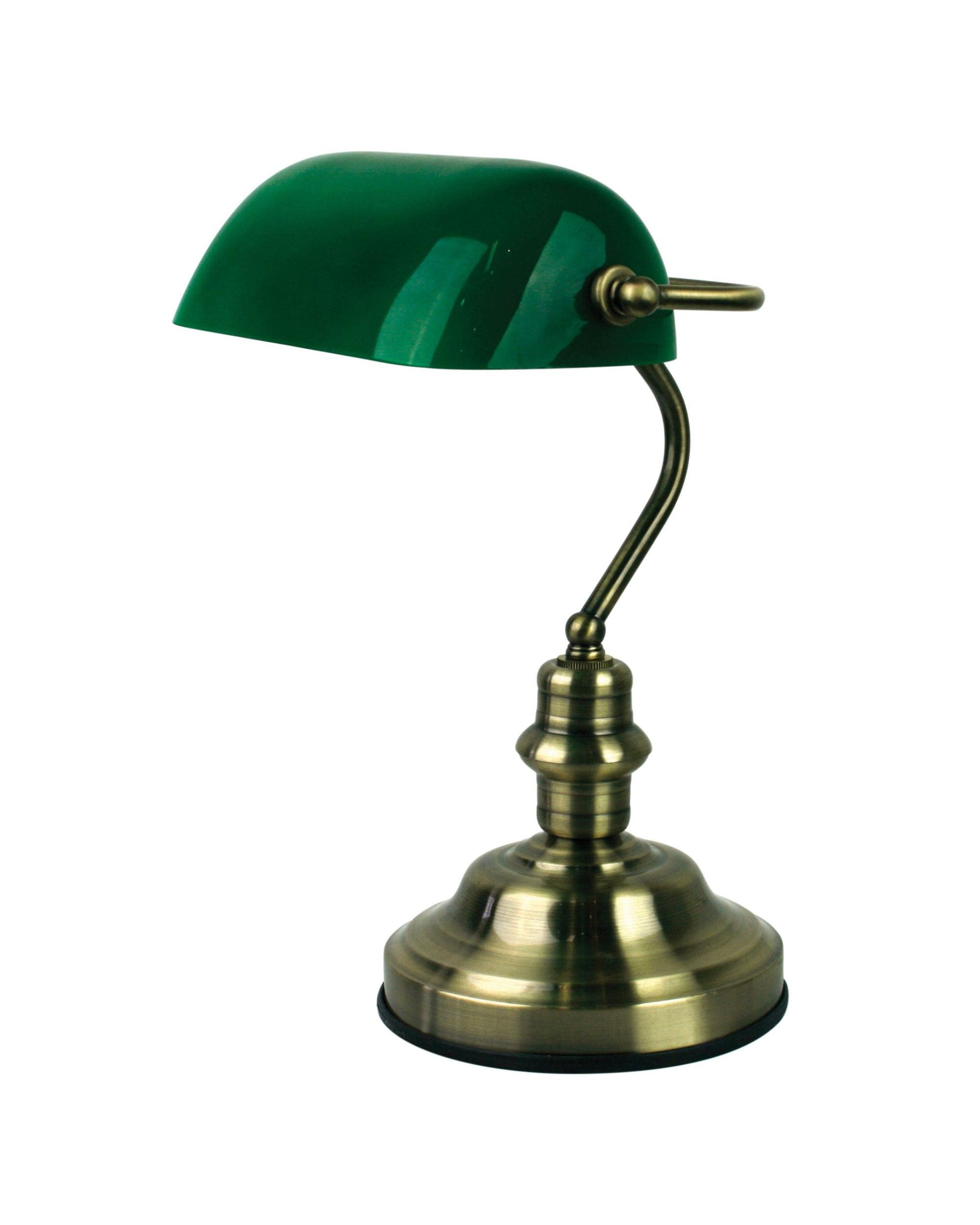 BANKERS SWITCHED Antique Brass with Green Glass Shade Oriel Lighting