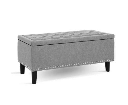Storage Ottoman Blanket Box Linen Fabric Chest Foot Stool Toy Bench - Grey Artiss