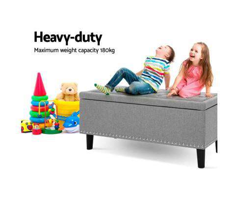 Storage Ottoman Blanket Box Linen Fabric Chest Foot Stool Toy Bench - Grey Artiss