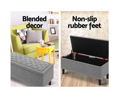 Storage Ottoman Blanket Box Linen Fabric Chest Foot Stool Toy Bench - Grey Artiss