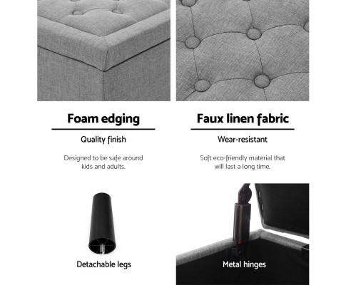 Storage Ottoman Blanket Box Linen Fabric Chest Foot Stool Toy Bench - Grey Artiss