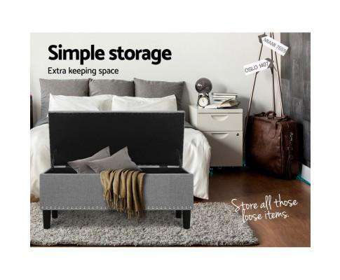 Storage Ottoman Blanket Box Linen Fabric Chest Foot Stool Toy Bench - Grey Artiss