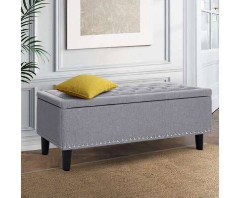 Storage Ottoman Blanket Box Linen Fabric Chest Foot Stool Toy Bench - Grey Artiss