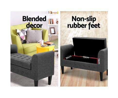 Fabric Storage Ottoman - Grey Artiss