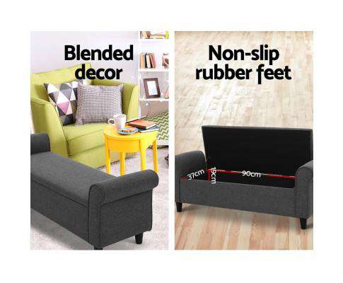 Storage Ottoman Blanket Box 126cm Linen Fabric Arm Foot Stool Couch Large Artiss