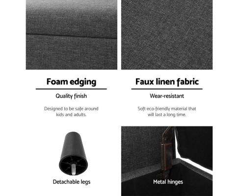 Storage Ottoman Blanket Box 126cm Linen Fabric Arm Foot Stool Couch Large Artiss