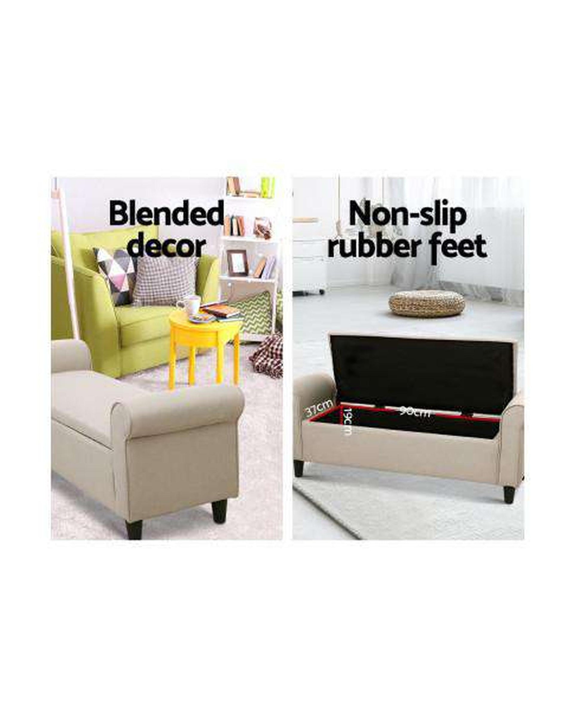 Storage Ottoman Blanket Box Linen Fabric Arm Foot Stool Couch Chest Large Artiss