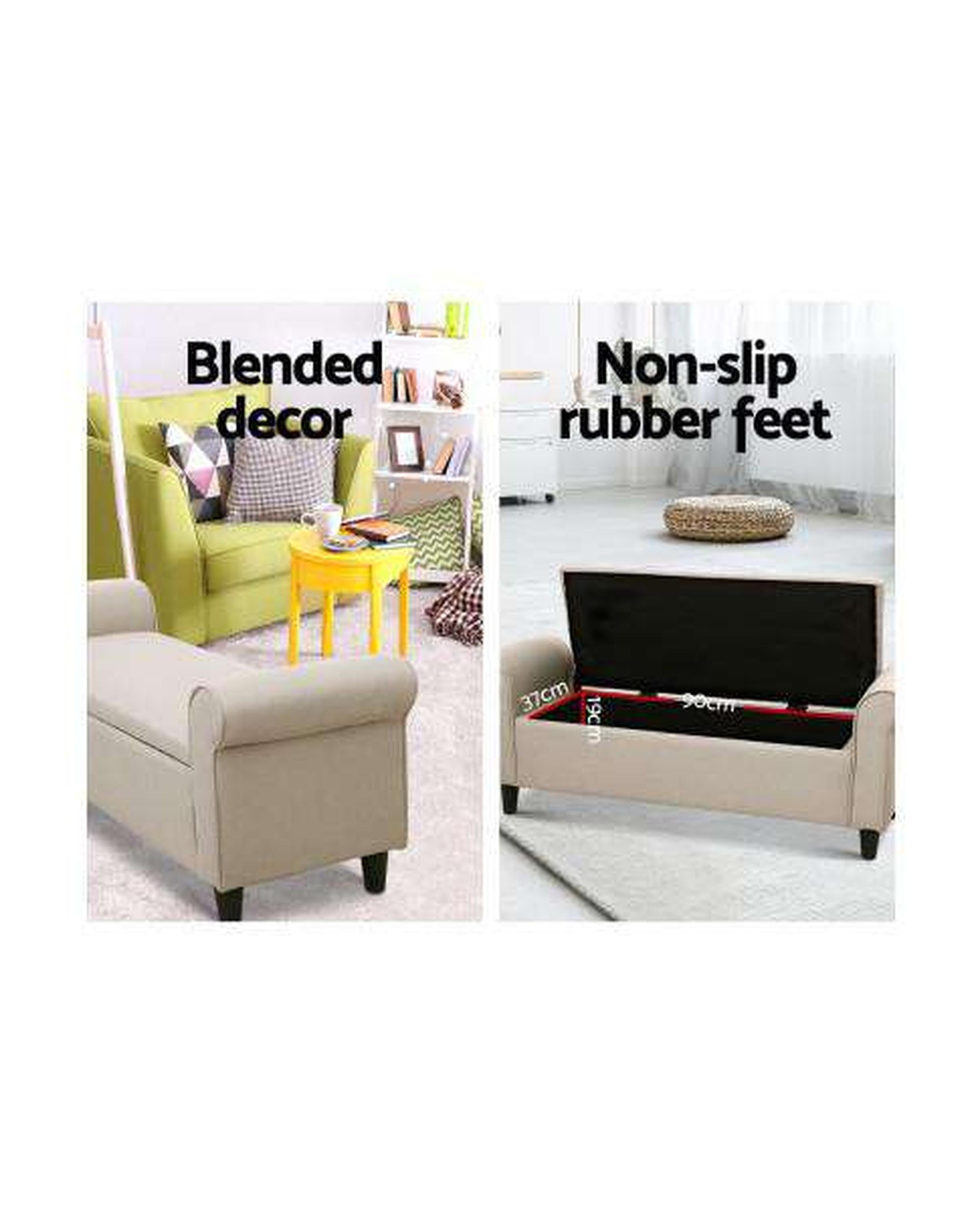 Storage Ottoman Blanket Box Linen Fabric Arm Foot Stool Couch Chest Large Artiss