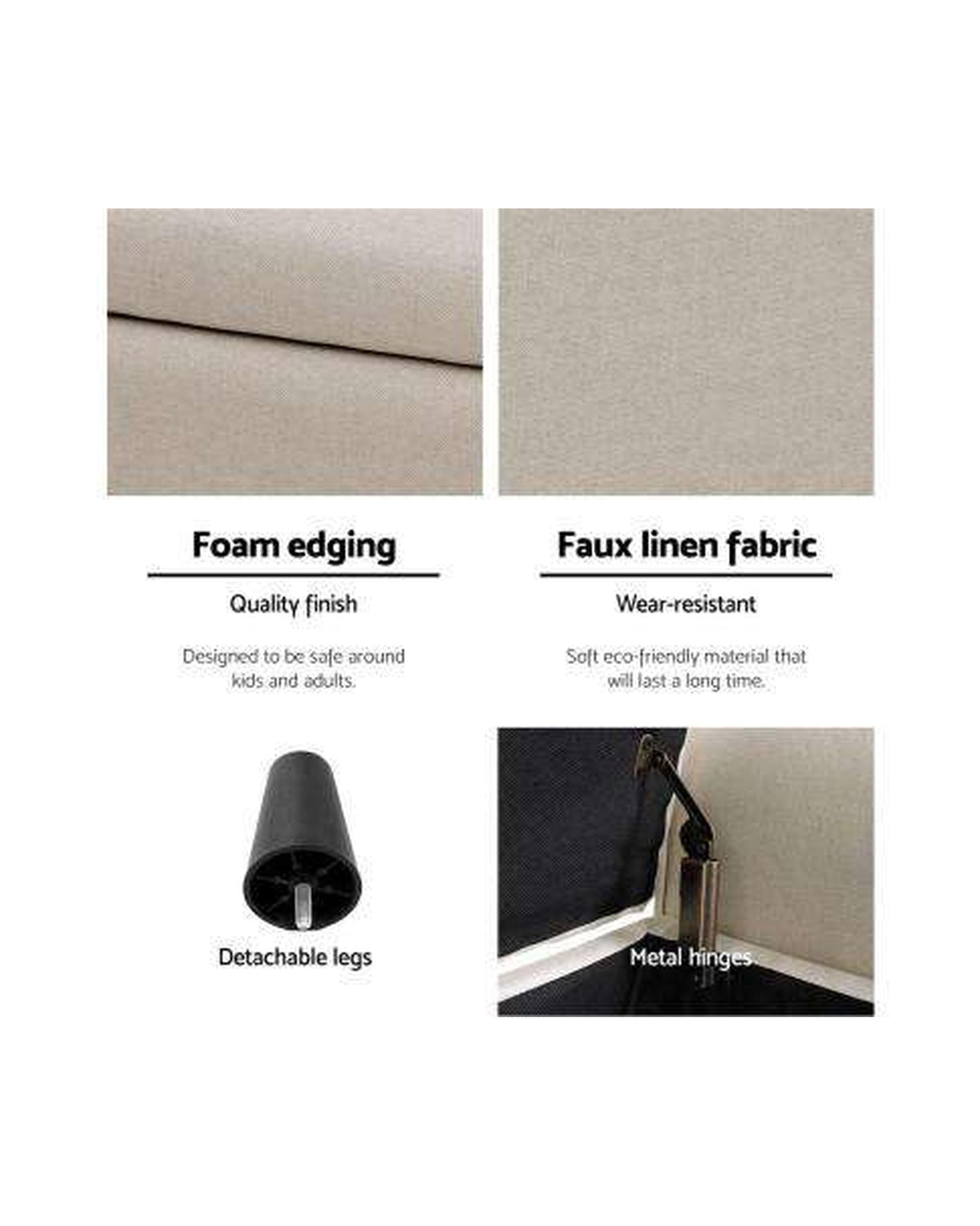 Storage Ottoman Blanket Box Linen Fabric Arm Foot Stool Couch Chest Large Artiss