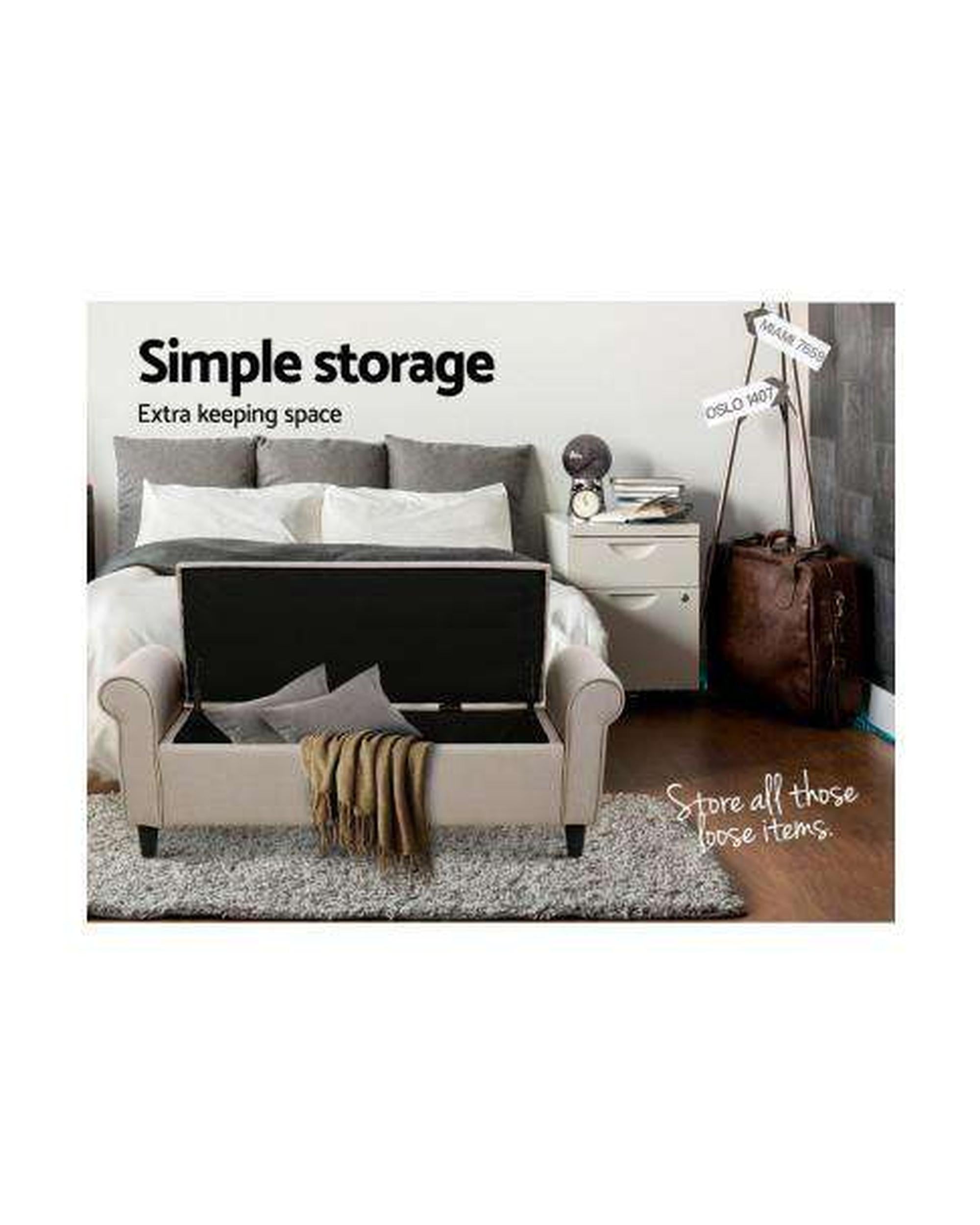 Storage Ottoman Blanket Box Linen Fabric Arm Foot Stool Couch Chest Large Artiss