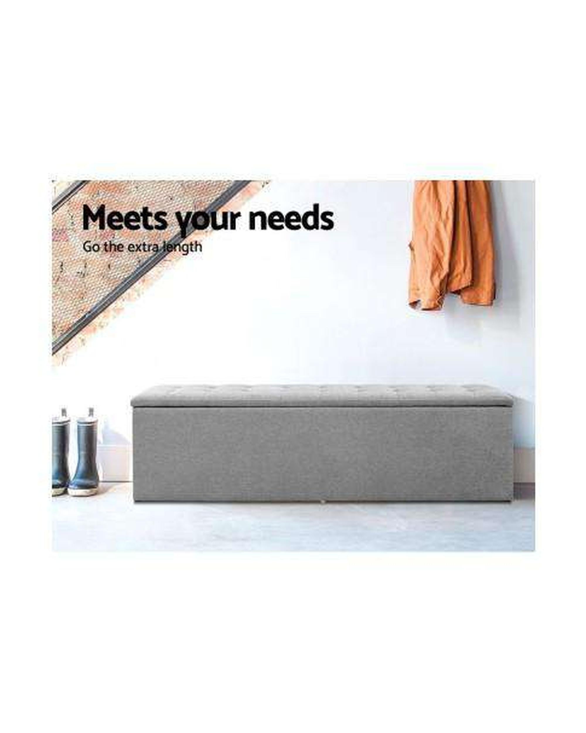 Storage Ottoman Blanket Box Grey LARGE Fabric Rest Chest Toy Foot Stool Artiss