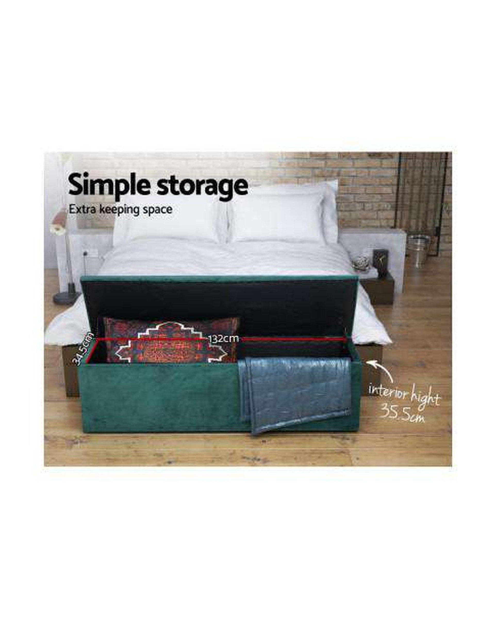 Storage Ottoman Blanket Box Velvet Foot Stool Rest Chest Couch Green Artiss