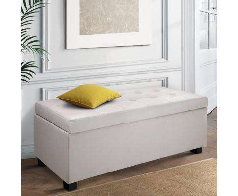 Large Fabric Storage Ottoman - Beige Artiss