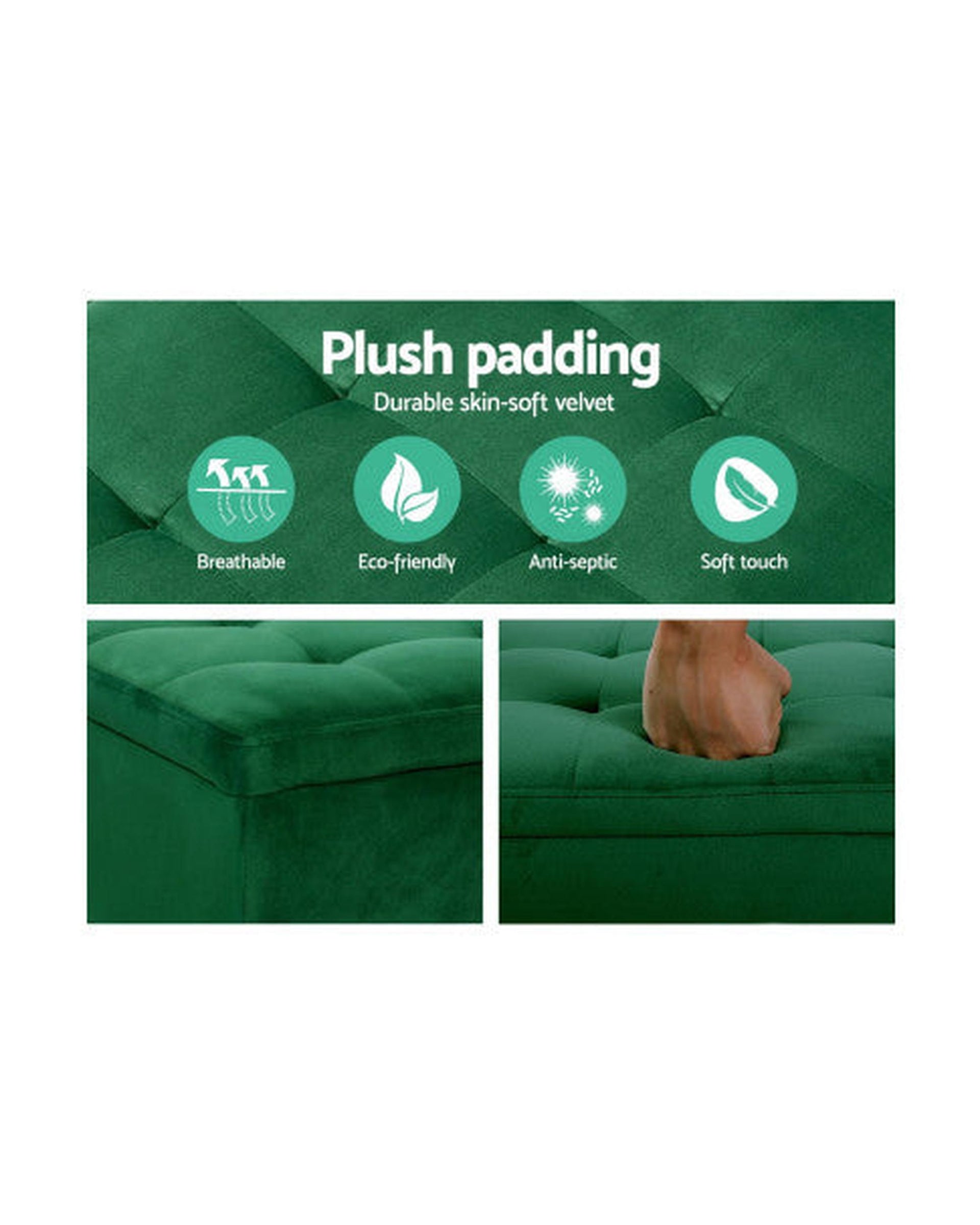 Storage Ottoman Blanket Box Velvet Footstool Rest Chest Couch Toy Green Artiss