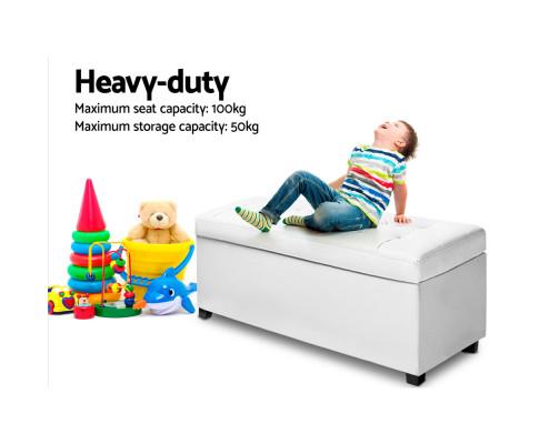 Large PU Leather Storage Ottoman - White Artiss