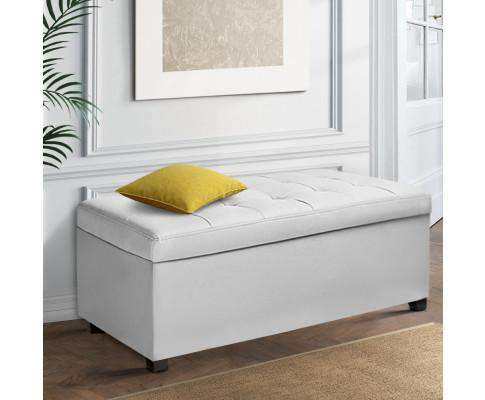 Large PU Leather Storage Ottoman - White Artiss