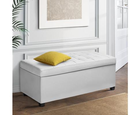 Large PU Leather Storage Ottoman - White Artiss