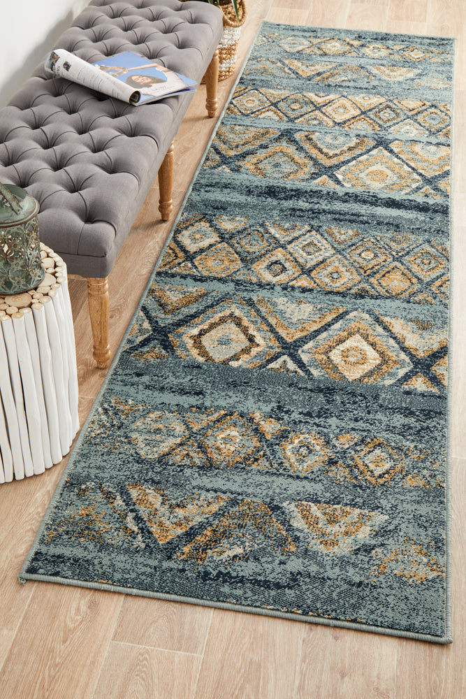 Oxford Contrast Blue Runner Rug Rug Culture