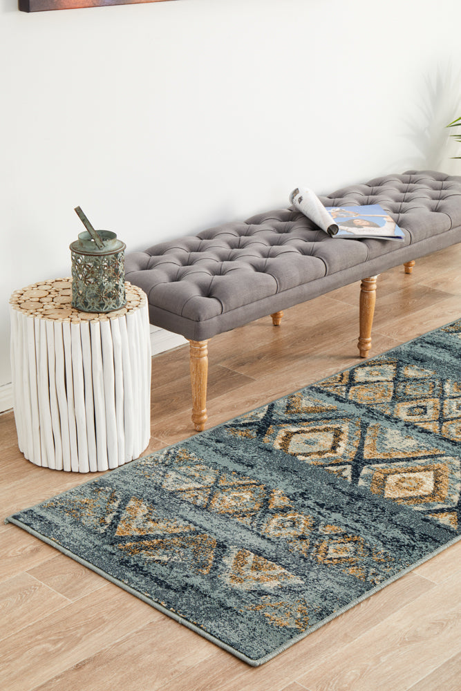Oxford Contrast Blue Runner Rug Rug Culture