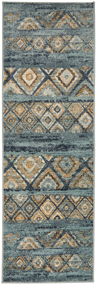 Oxford Contrast Blue Runner Rug Rug Culture