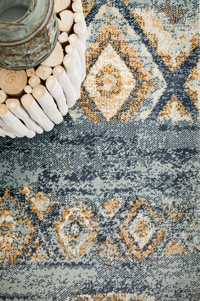 Oxford Contrast Blue Runner Rug Rug Culture