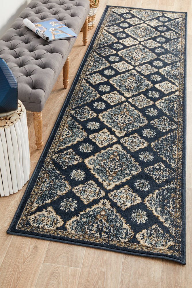 Oxford Timeline Navy Runner Rug Rug Culture