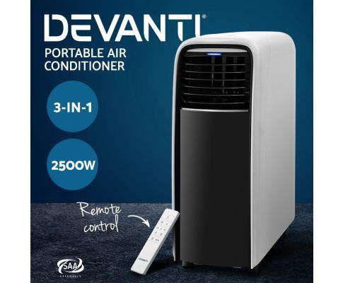 Portable Air Conditioner Cooling Mobile Fan Cooler Dehumidifier White 2500W Devanti