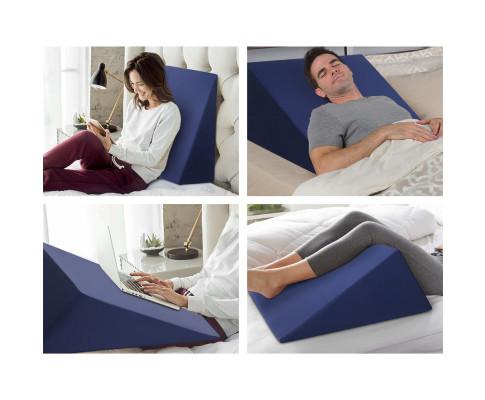 2X Memory Foam Wedge Pillow Neck Back Support with Cover Waterproof Blue Giselle