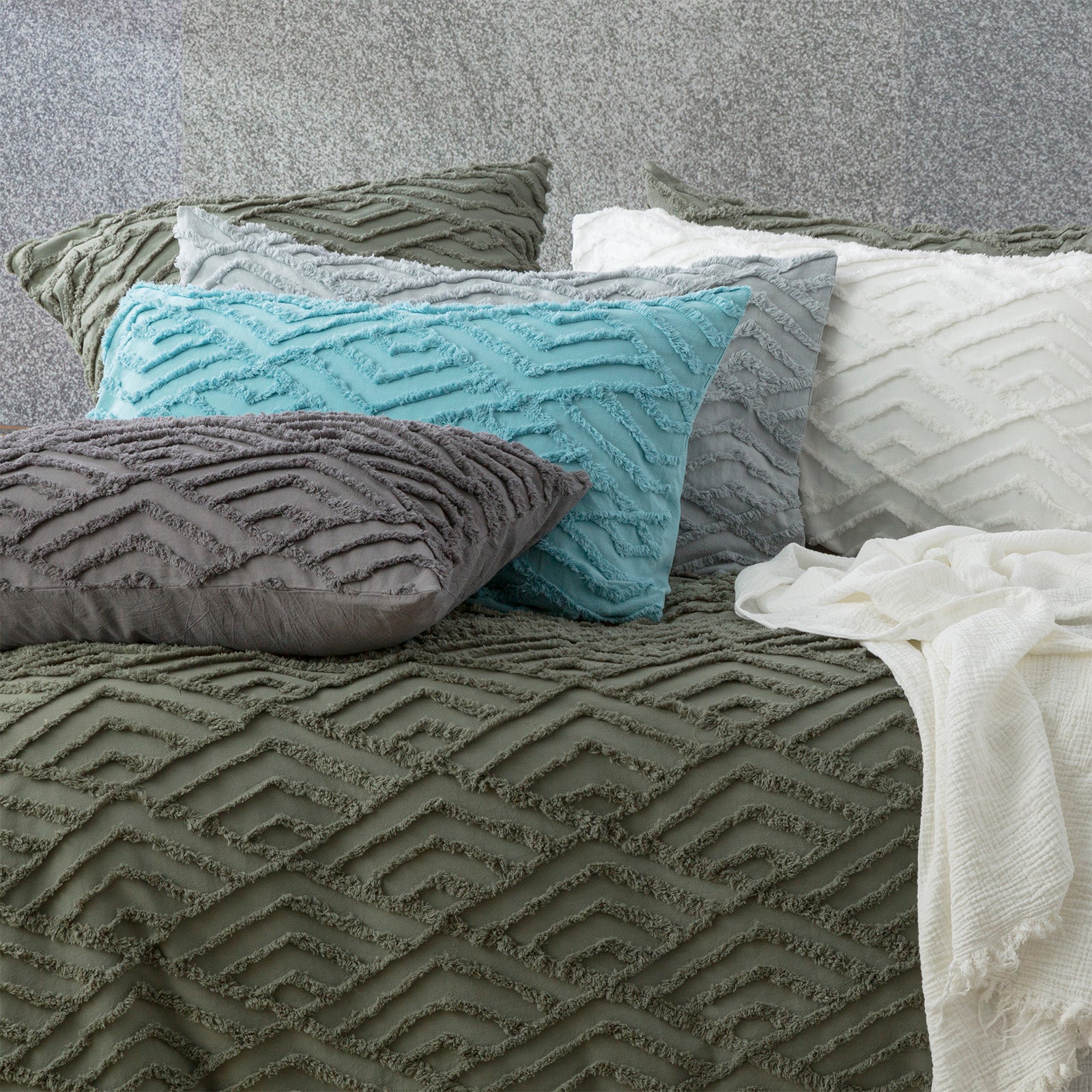 Revive Living Chevvy 100% Cotton Chenille Vintage Washed Tufted Quilt Cover Set - White Revive Living