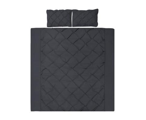 Diamond Pintuck Quilt Cover Set - Black Giselle