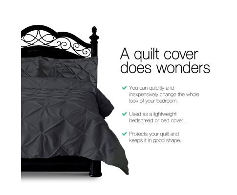 Diamond Pintuck Quilt Cover Set - Black Giselle