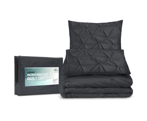Diamond Pintuck Quilt Cover Set - Black Giselle