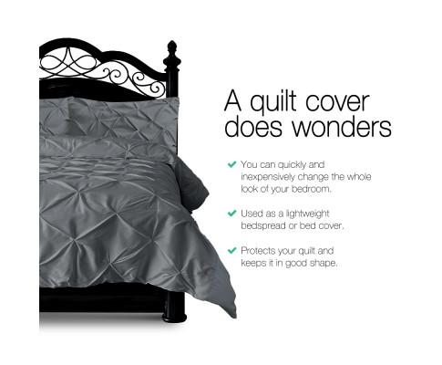Diamond Pintuck Quilt Cover Set - Charcoal Giselle