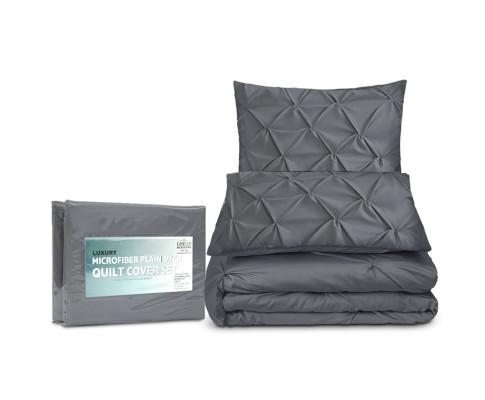 Diamond Pintuck Quilt Cover Set - Charcoal Giselle