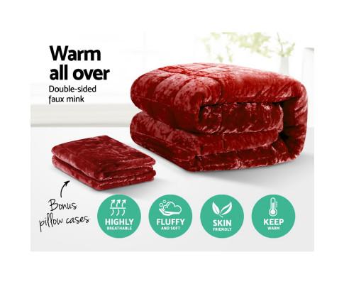 Faux Mink Quilt Comforter Throw Blanket Winter Burgundy Giselle