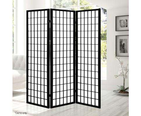 3 Panel Wooden Room Divider - Black Artiss