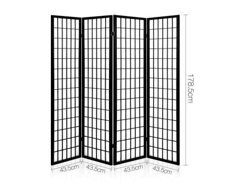 4 Panel Wooden Room Divider - Black Artiss