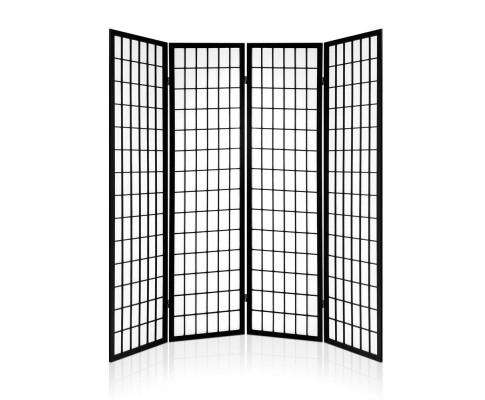 4 Panel Wooden Room Divider - Black Artiss