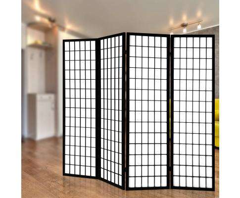 4 Panel Wooden Room Divider - Black Artiss